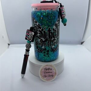 Glittery Blue Tumbler with Pen